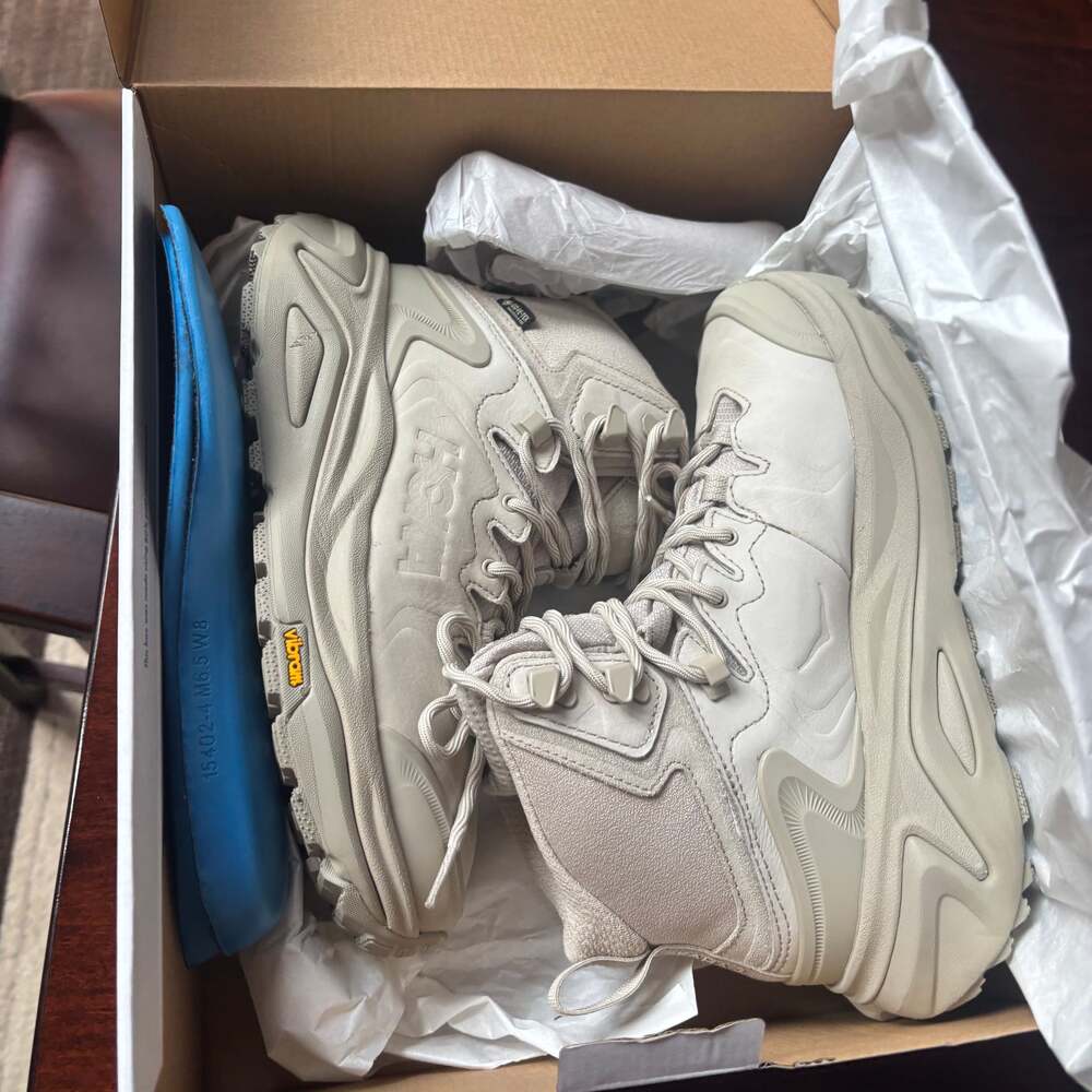 Hoka Lace-Up High Top Boots in Beige/Cream
